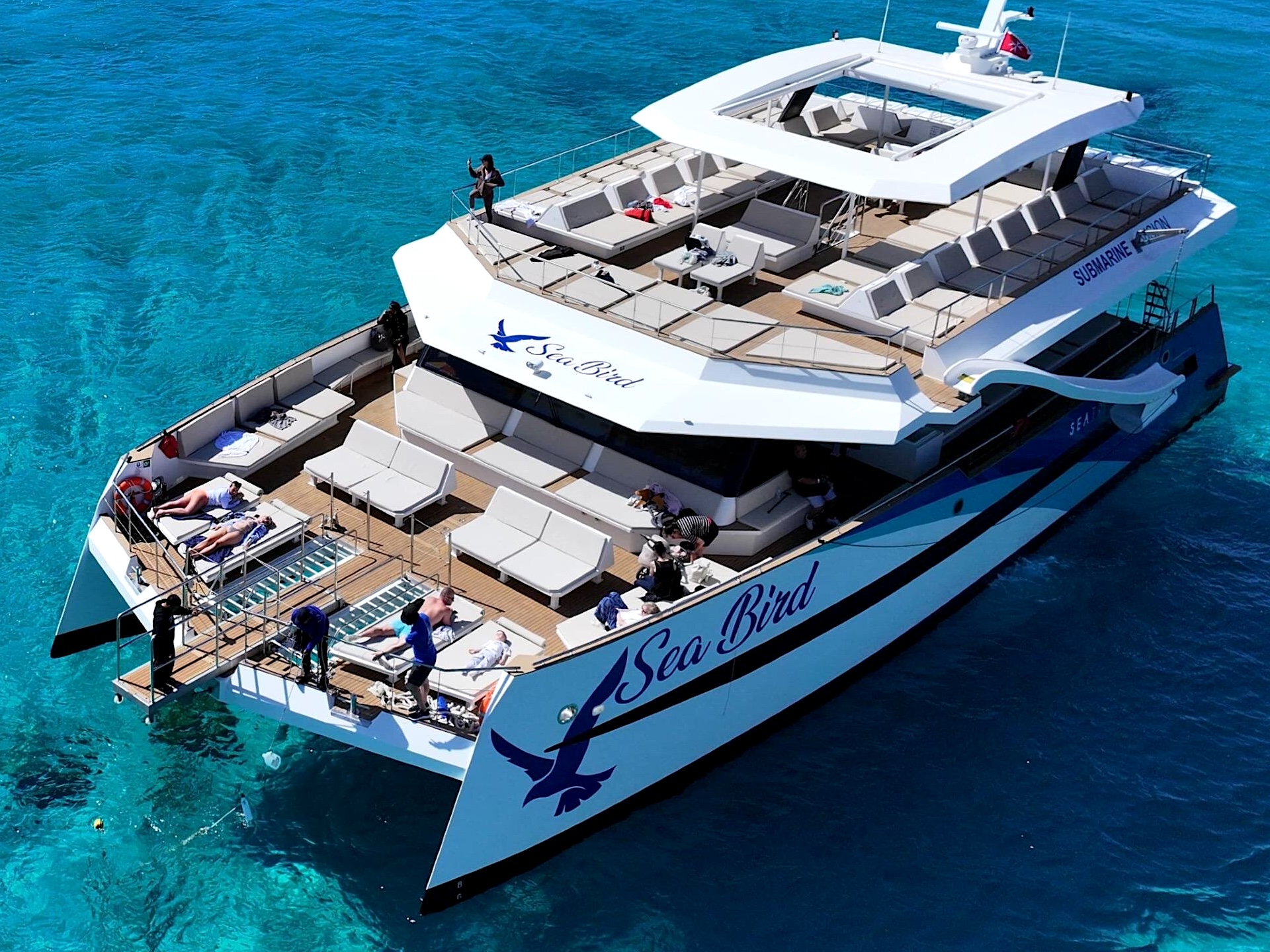 White and blue cruise boat in Malta's Blue Lagoon