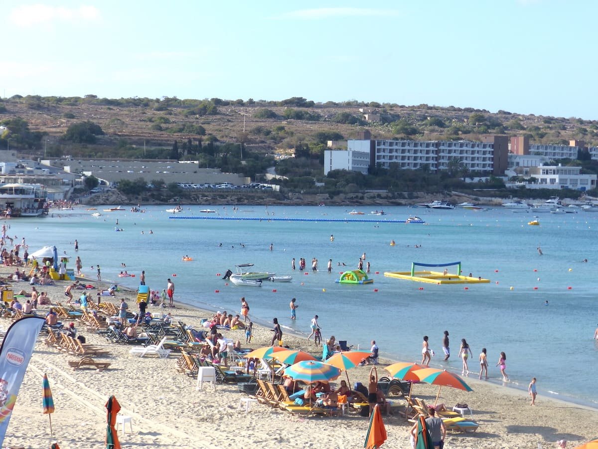 Għadira beach View of the sandy beach of Għadira in Mellieħa Bay