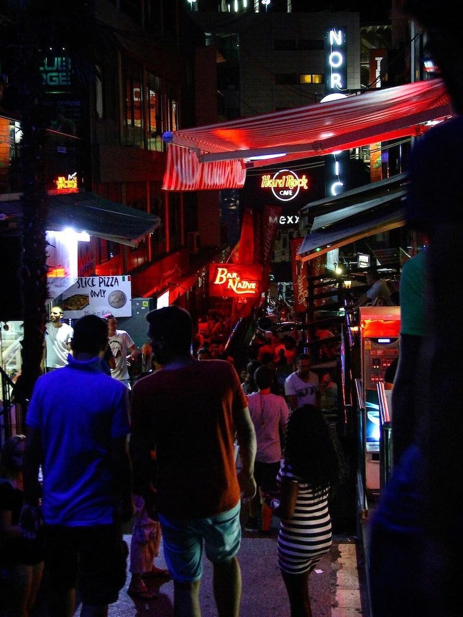 Paceville Lively street in Paceville, St Julian’s, at night