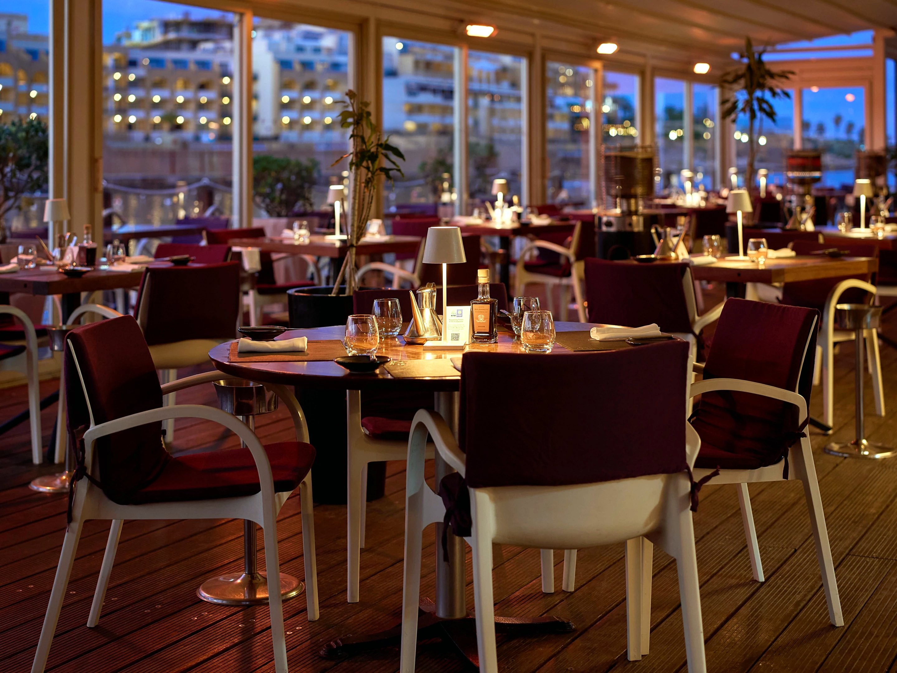 Paranga restaurant dining room facing St George’s Bay at the InterContinental Malta