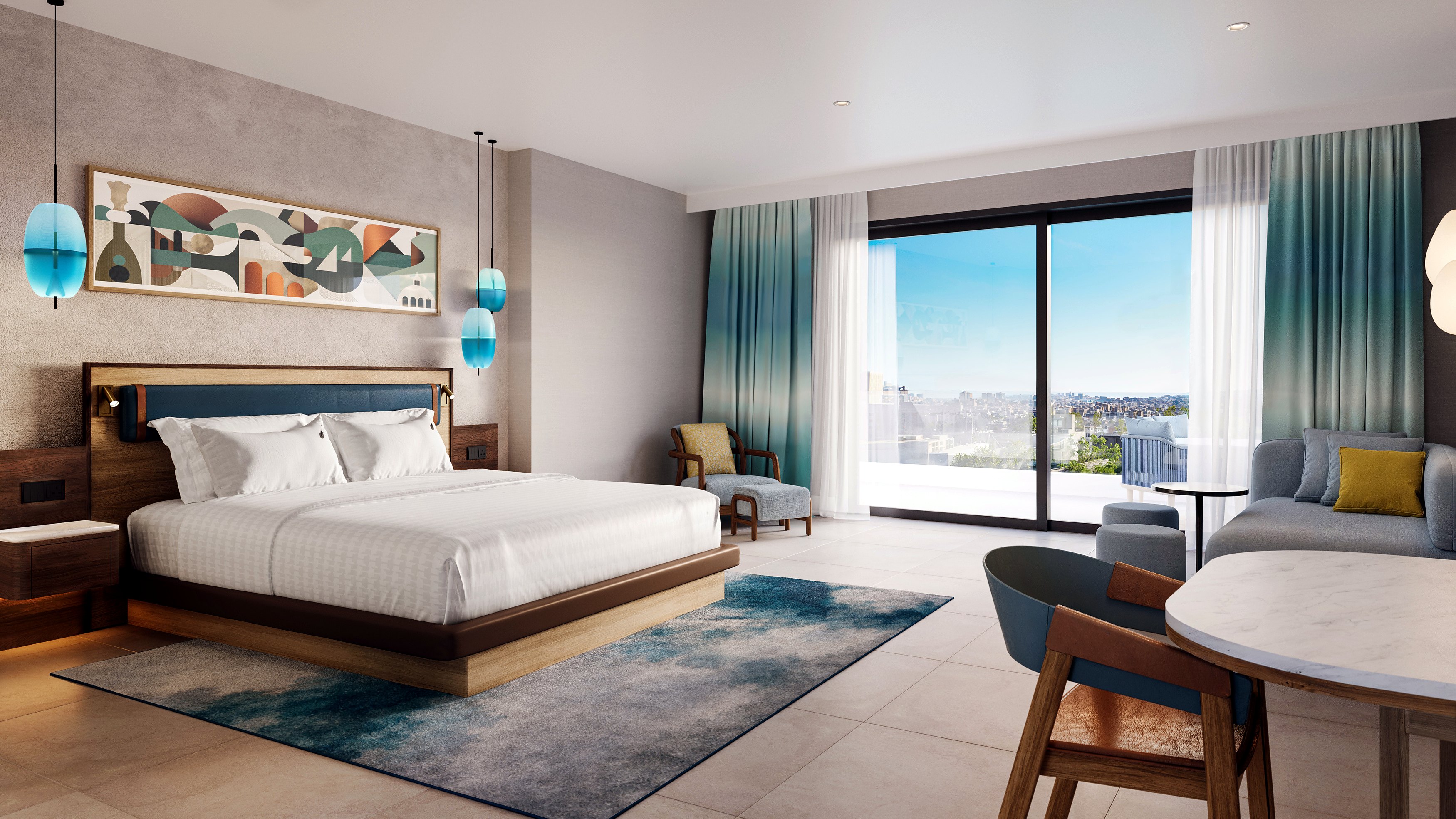 Silver Suite com cama grande, zona de estar e janela envidraçada no Hard Rock Hotel Malta