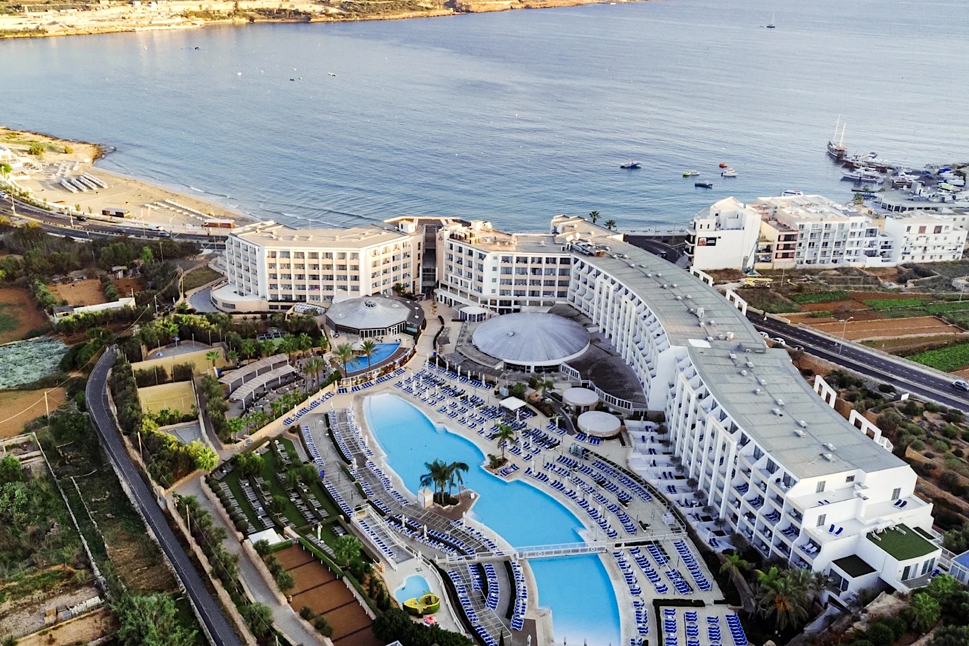 Aerial view of the db Seabank Resort + Spa in Mellieħa Malta