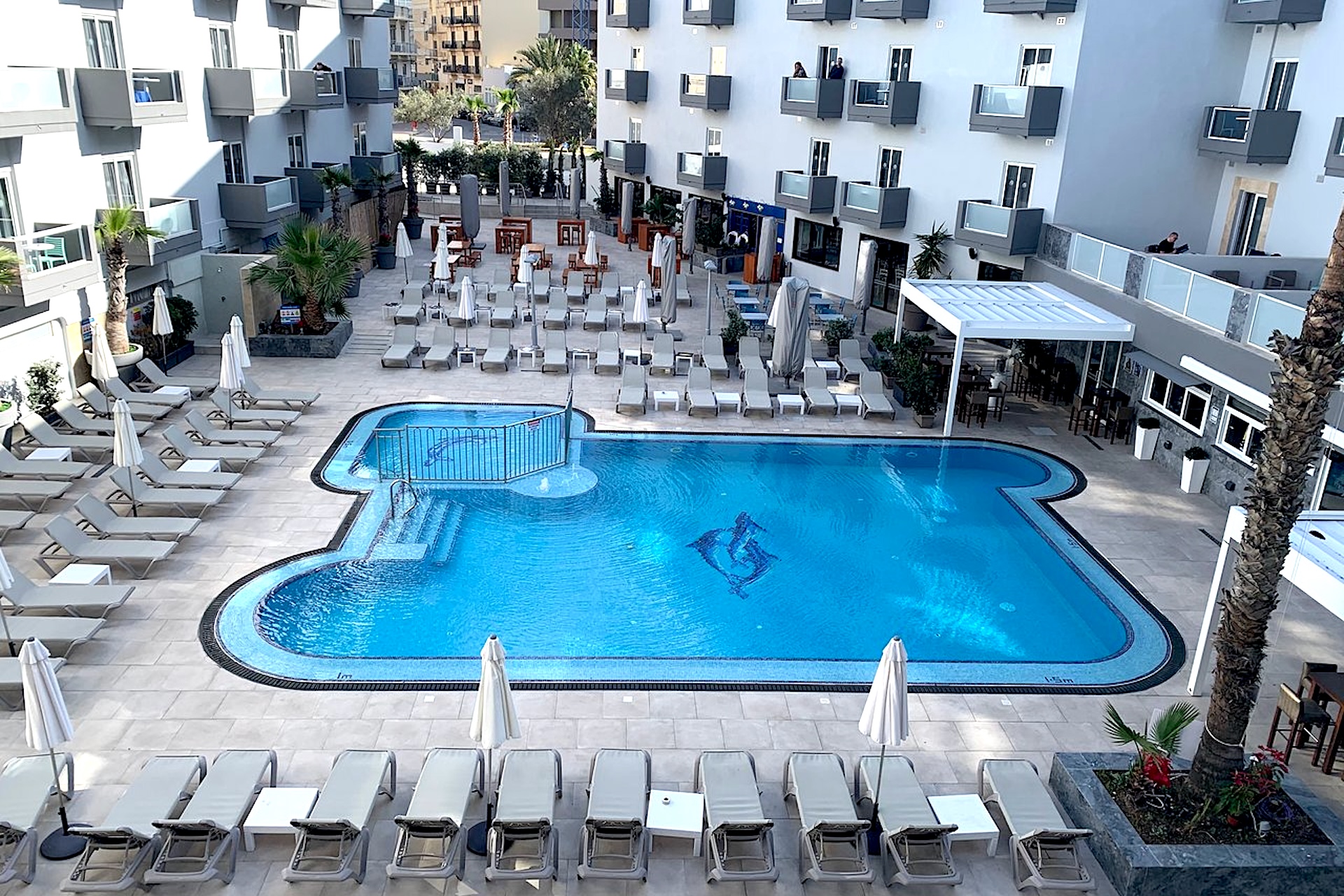 view of the pool at Pebbles resort Malta