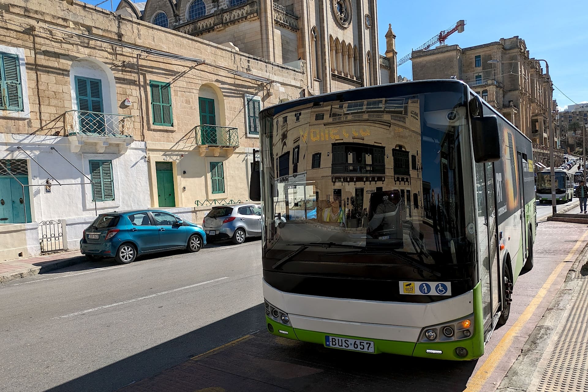 Malta Bus Maltese bus in front of the Balluta Bay Church