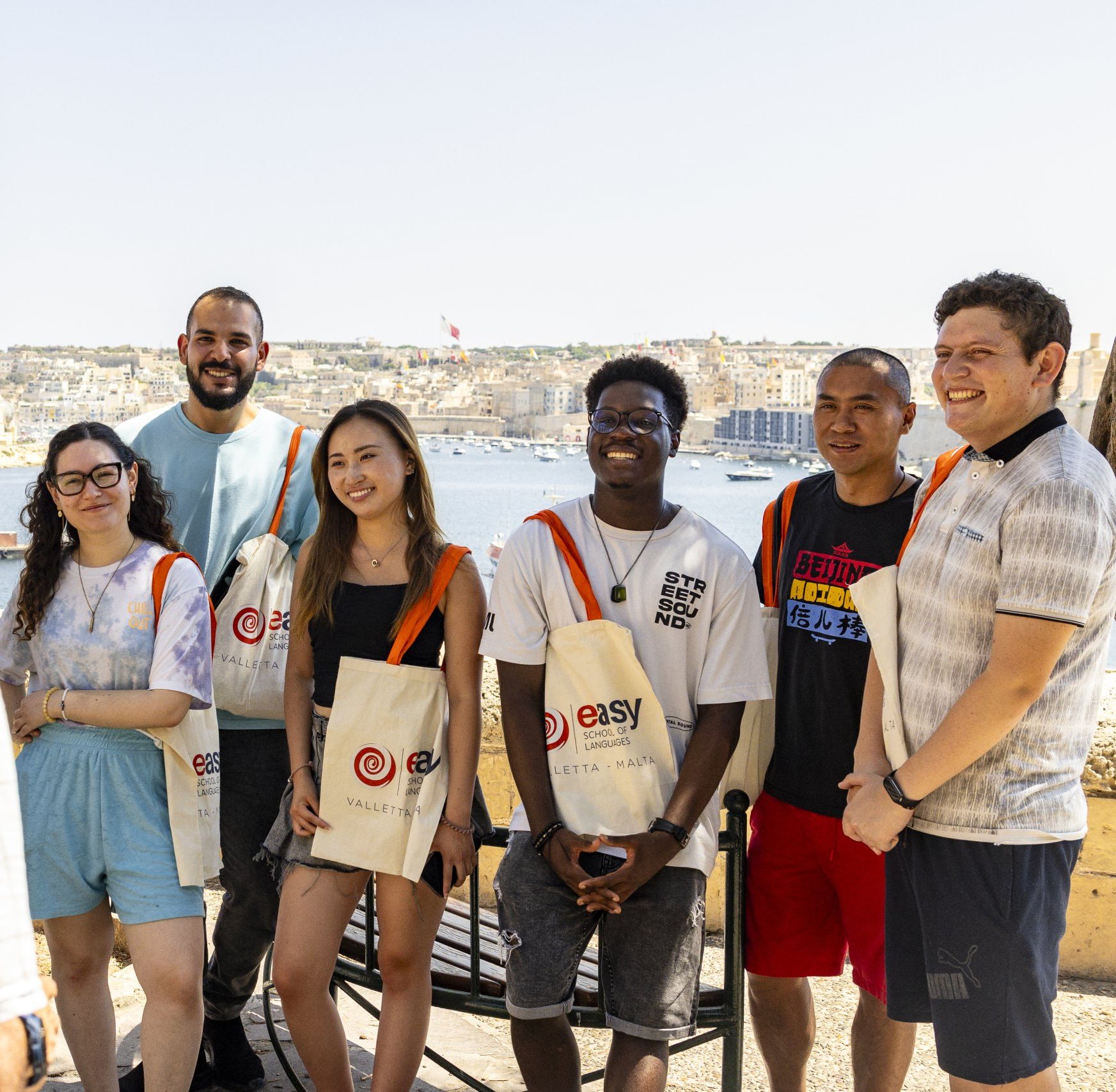 Easy School of Languages students Easy School of Languages students with a view over Valletta harbour