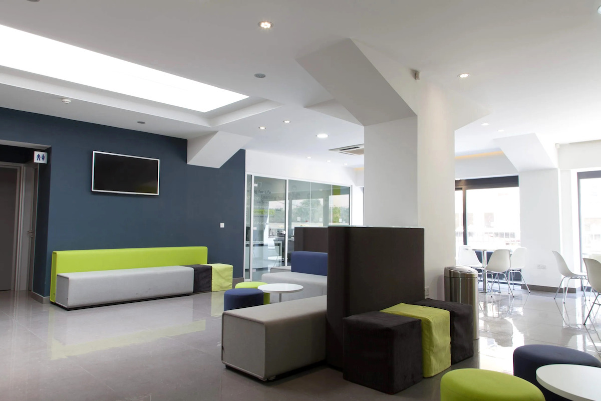 ESE Malta reception Colourful modern reception area at ESE Malta