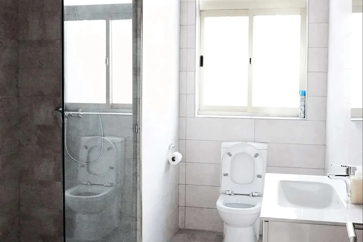 Residência ESE Springfields – Casa de banho Casa de banho da residência Springfields com duche envidraçado e WC