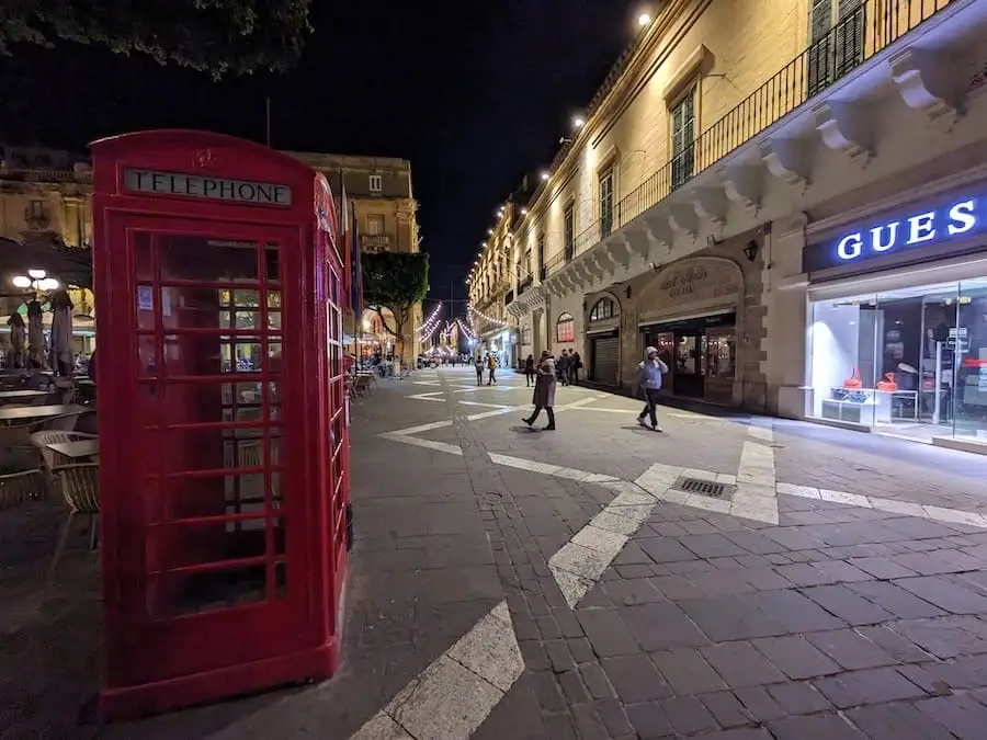 Valletta Red telephone booth in Valletta at night