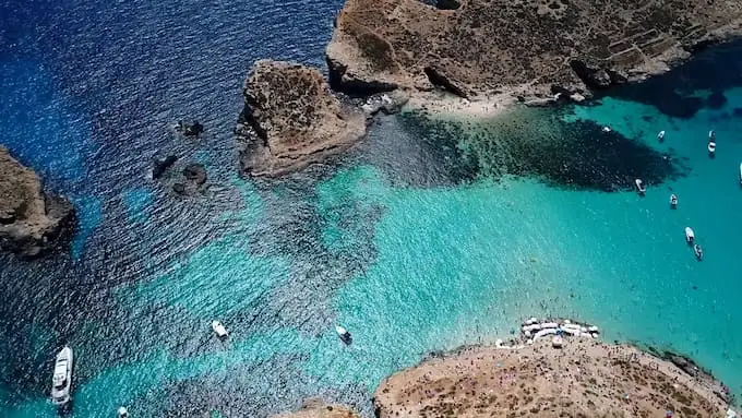 Blue Lagoon of Malta view from the sky