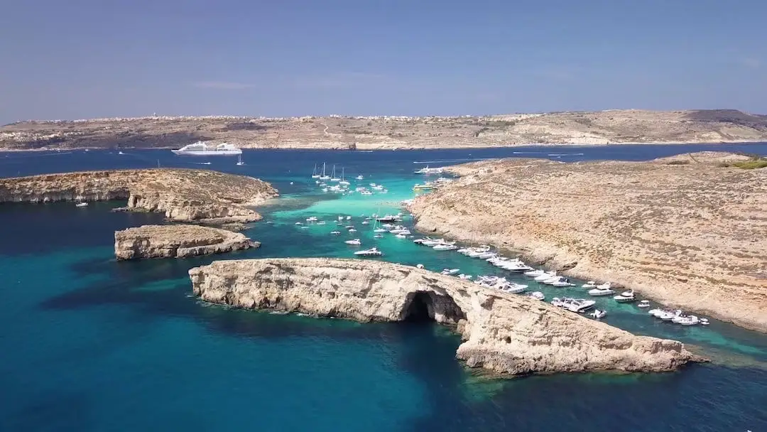 Blue Lagoon of Malta aerial view