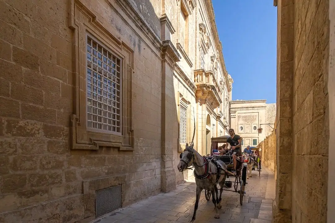A horse-drawn carriage in the streets of Mdina