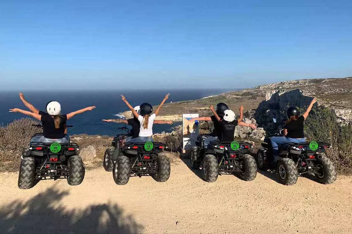 Ggroup doing a quad bike tour on the island of Gozo