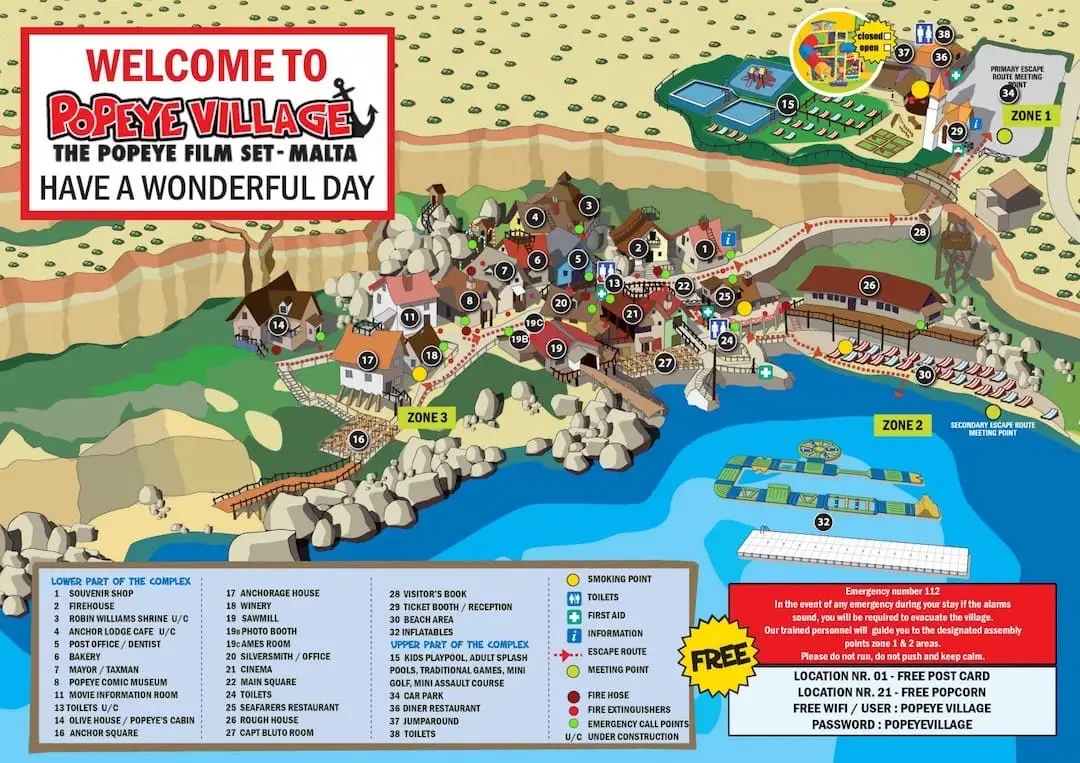 Mapa detalhado da Vila do Popeye