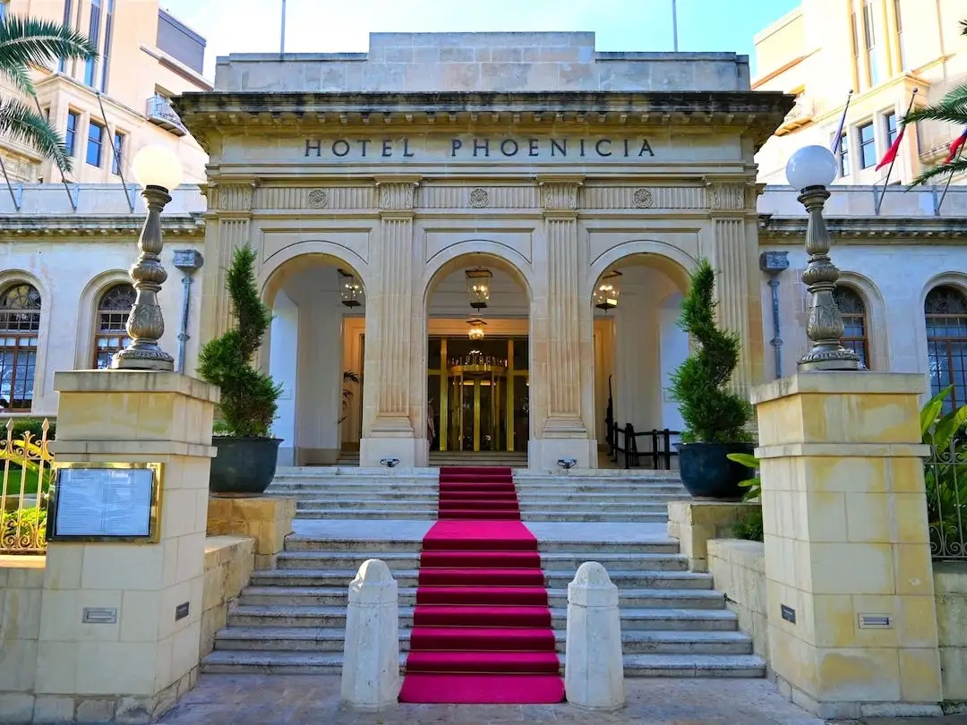 Facade of The Phoenicia Malta with red carpet