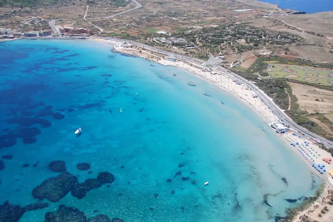 Aerial view of Ghadira Bay beach