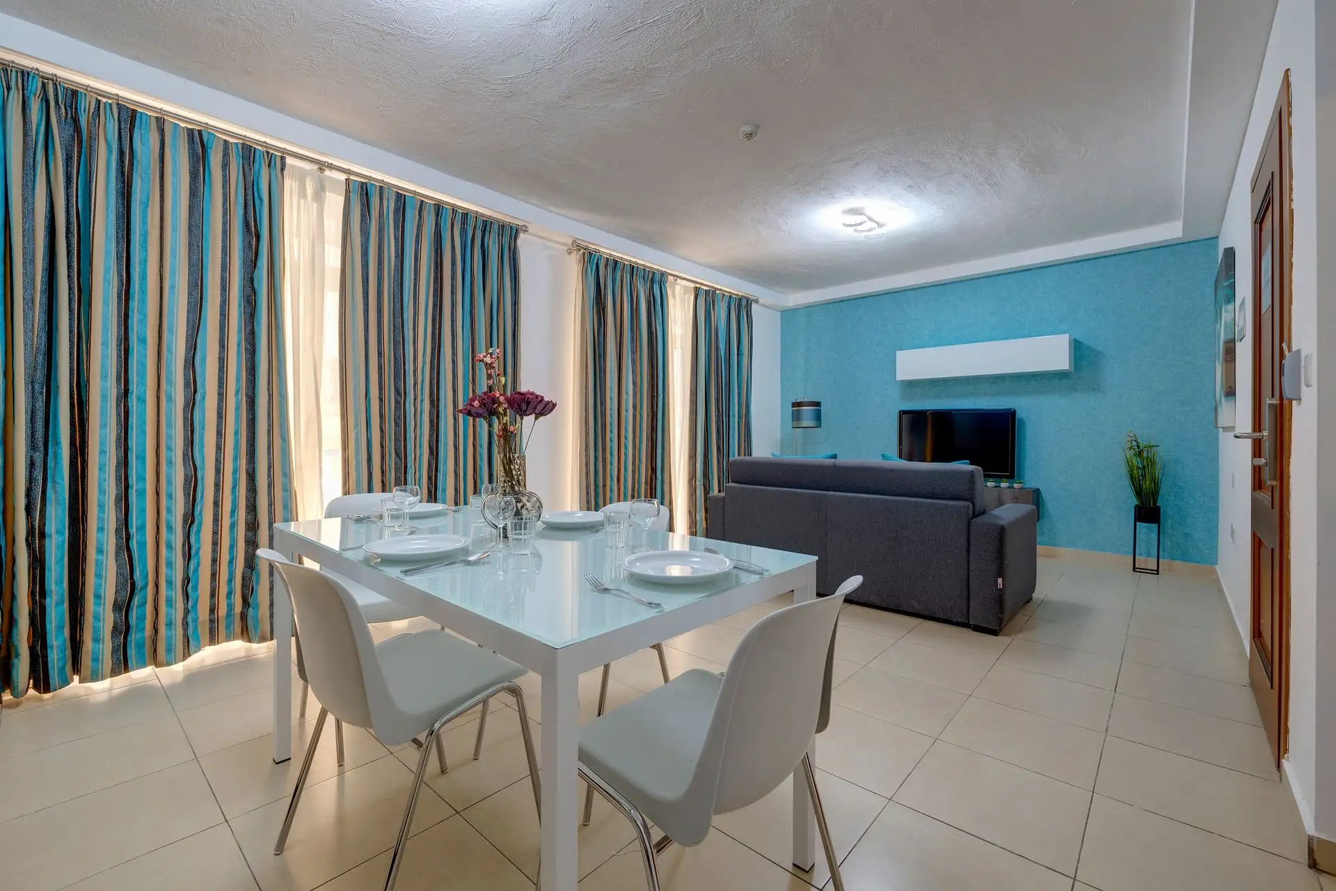 Modern living room of the Tigne Suites apartments in Sliema