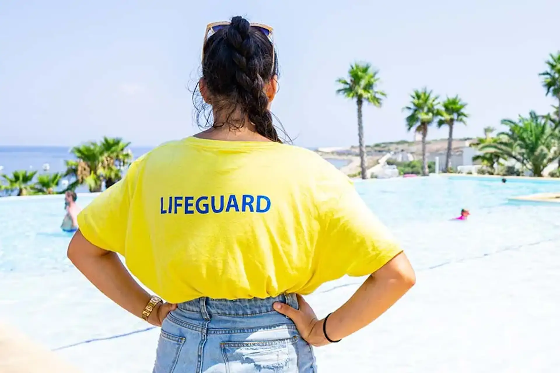 Lifeguard supervising the pool at a language center in Malta
