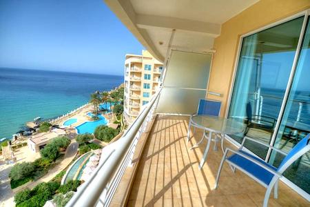 Sea view from the Radisson Blu hotel in Golden Bay, Malta