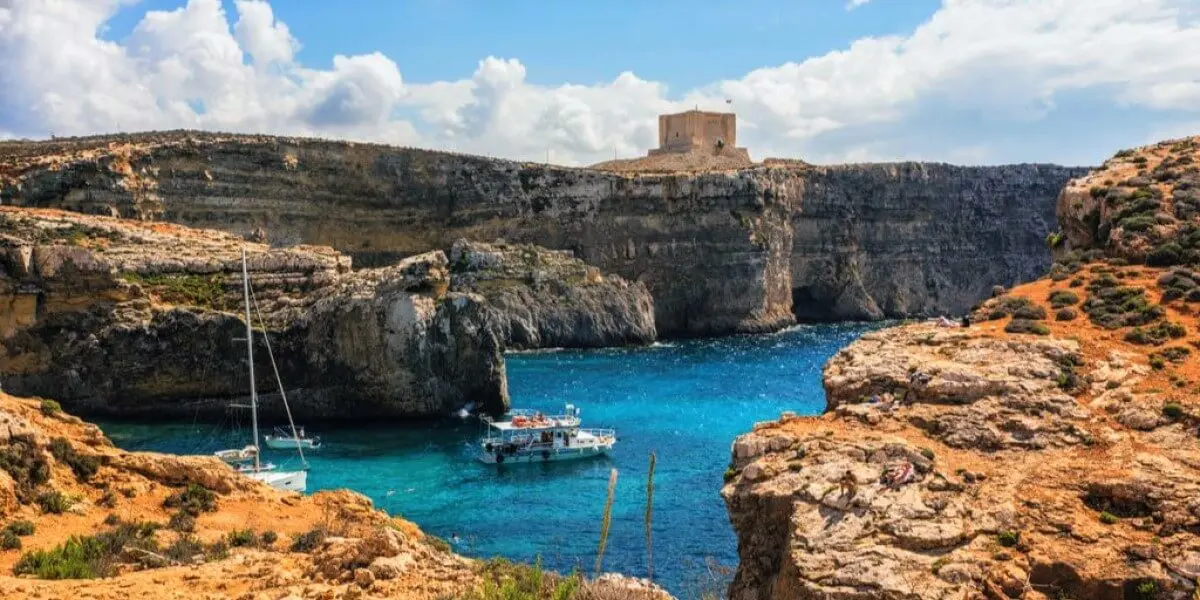 Cove and Santa Marija tower in Comino