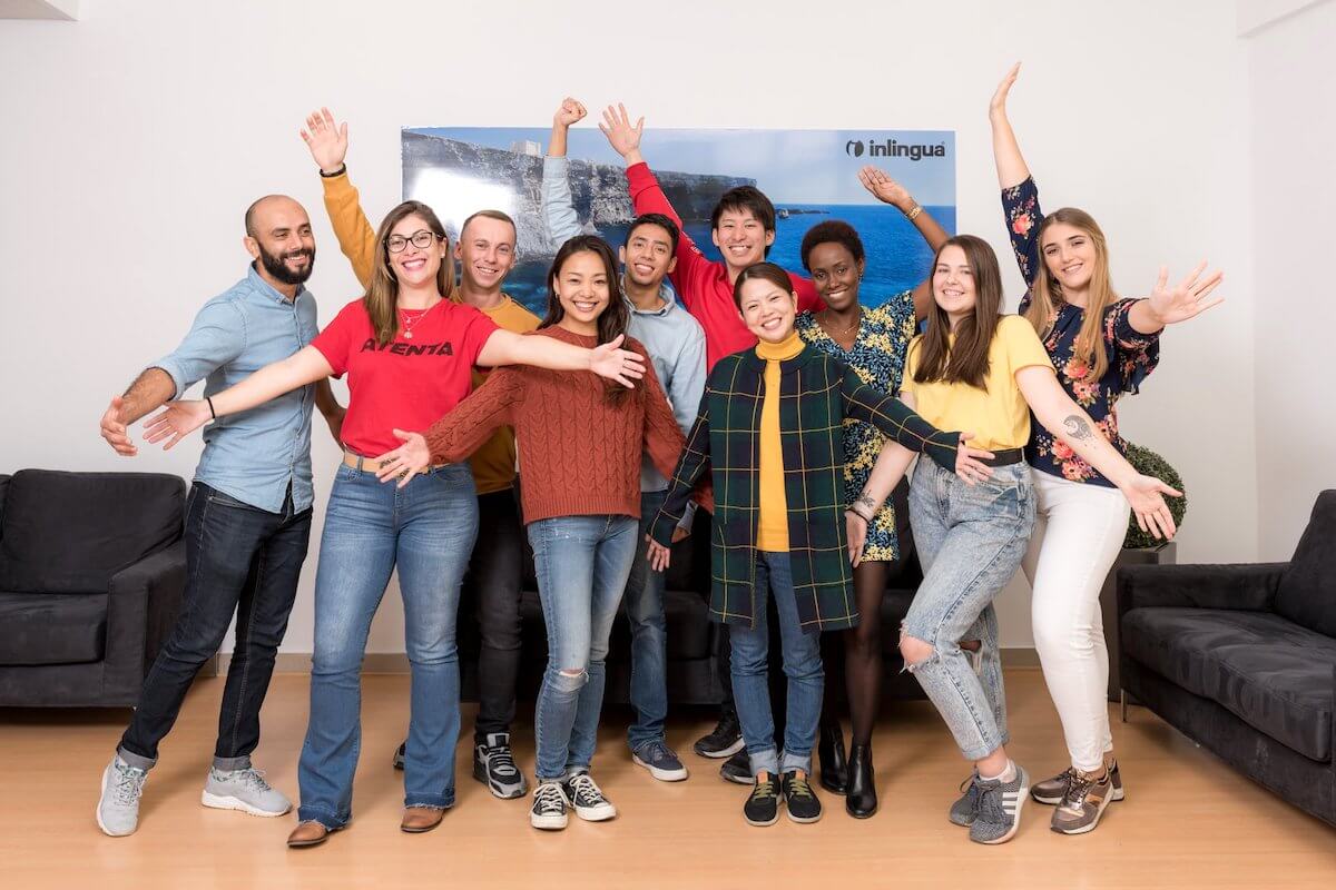 A group of new students starting their language course at Inlingua