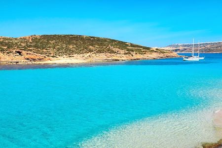 Aguas transparentes de la Laguna Azul de Malta