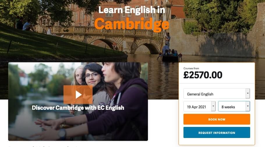 Séjour linguistique à Cambridge : prix des cours d'anglais