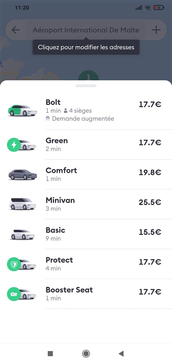 Prix du trajet entre St Julian's et l'Aéroport de Malte avec Bolt